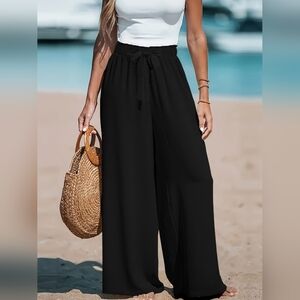 Women's Elegant Full Size Black Wide-Leg Pants Plus Size